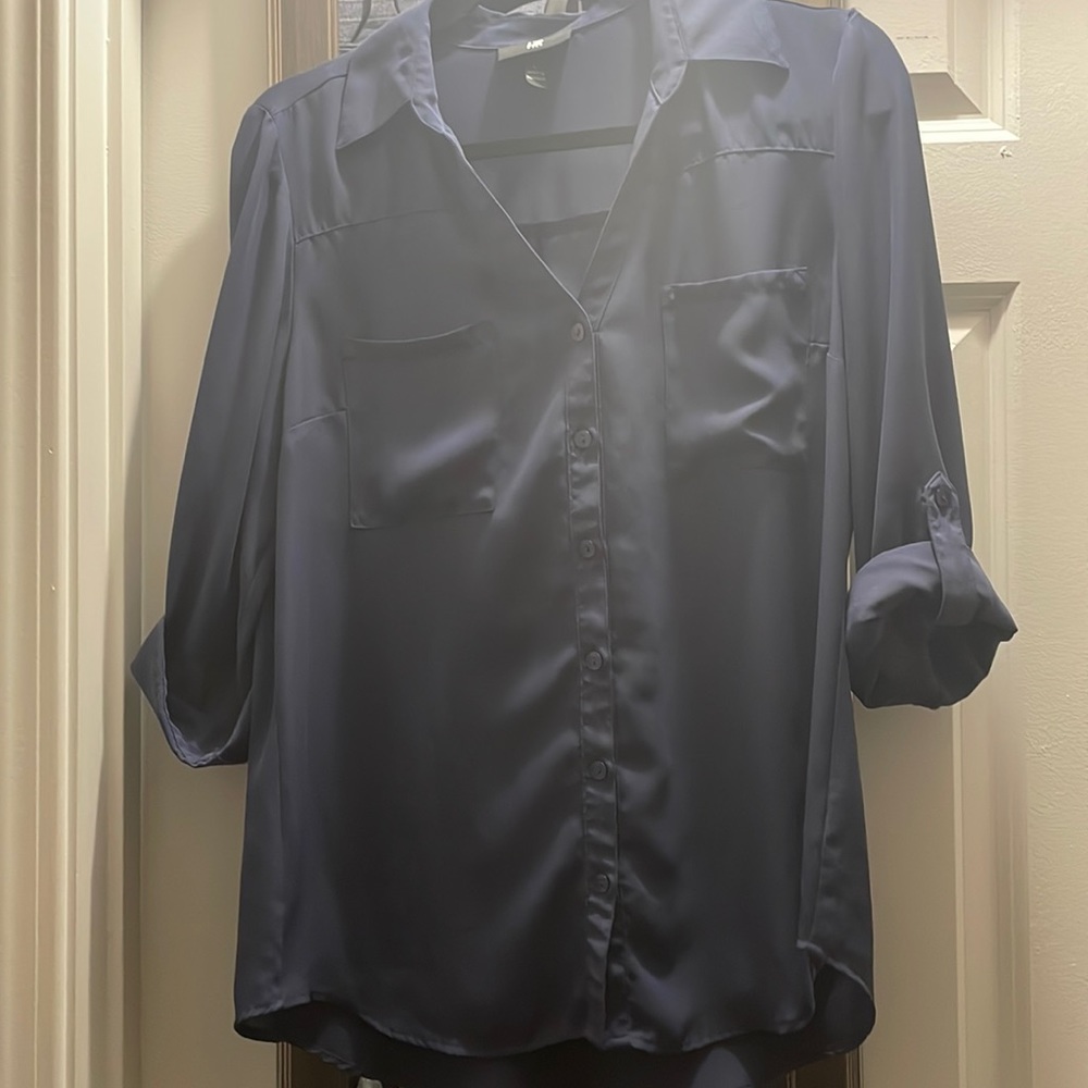 Blue, v neck, button down
